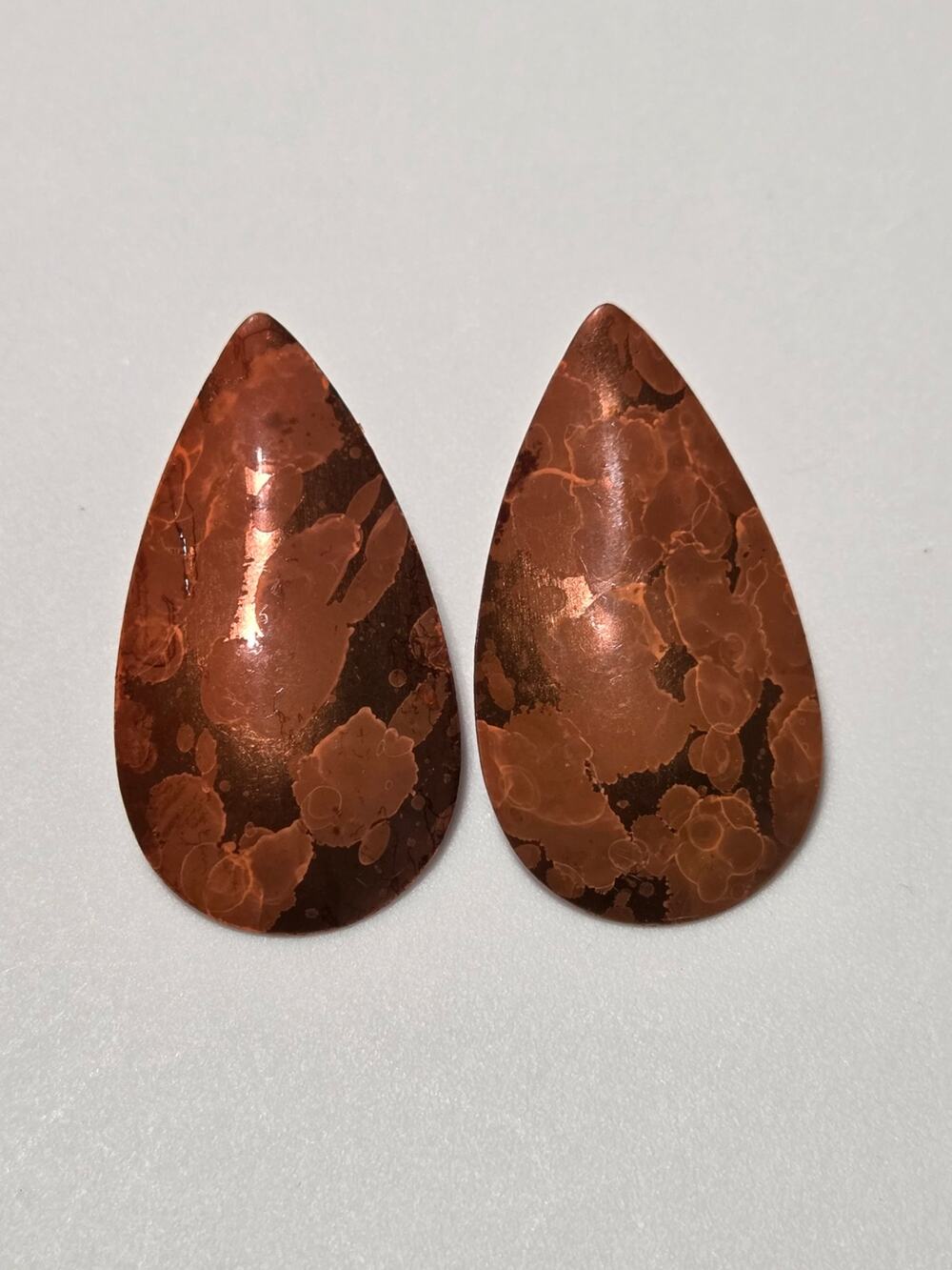 Copper Teardrop Stone Earrings Natural Look Polished Statement Pair